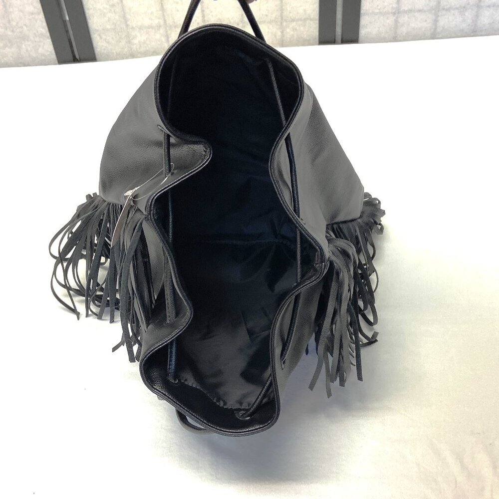 Victoria’s Secret Black Fringe Faux Leather Backpack Tote NWT Slide Closure Bag - Picture 13 of 15